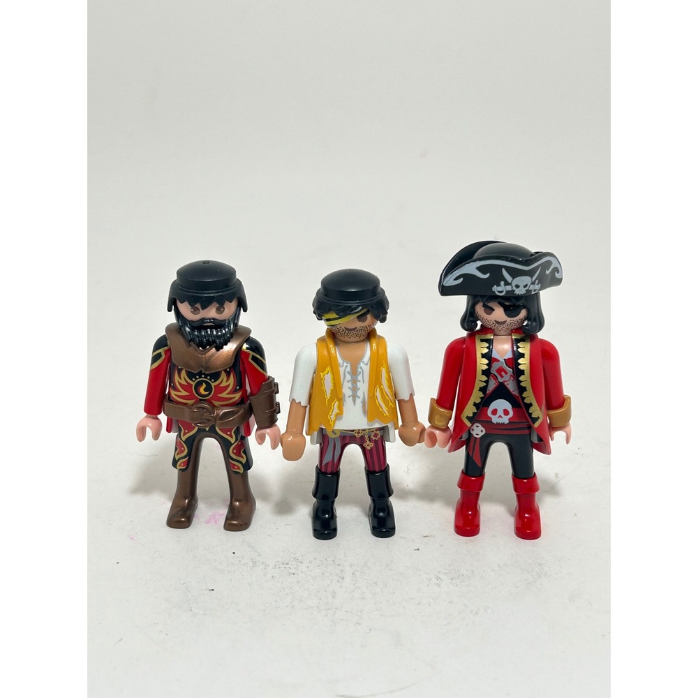 Playmobil Pirate‎ Figure Lot 3pc Captain Buccaneer Warrior Red Yellow Black Toy